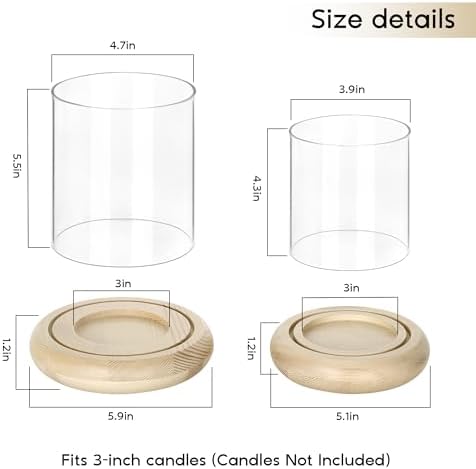 Set of 2 Hurricane Glass Candle Holders with Natural Brown Wood Base Decorative Candle Lantern, Farmhouse Rustic Boho Table Centerpieces Decor for Living Room, Outdoor Home Decor - Image 3