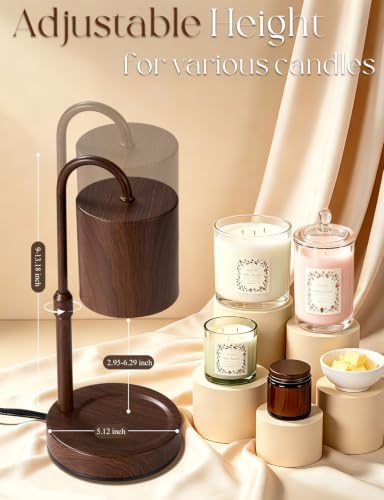Briever Dimmable Candle Warmer Lamp with Timer, Height Adjustable Electric Candle Wax Warmer, Birthday Gifts for Women Mom, House Warming Gifts New Home Decor, Solid Wood Base, Walnut Wood Grain - Image 2