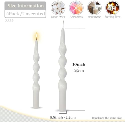 Unscented Spiral Twist Taper Candles 10 Inch Long White Candlesticks for Dinner Home Decor Wedding - Image 2