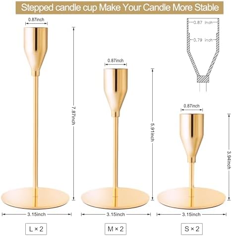 Gold Candlestick Holders, Metal Taper Candle Holders, Set of 6 - Image 2