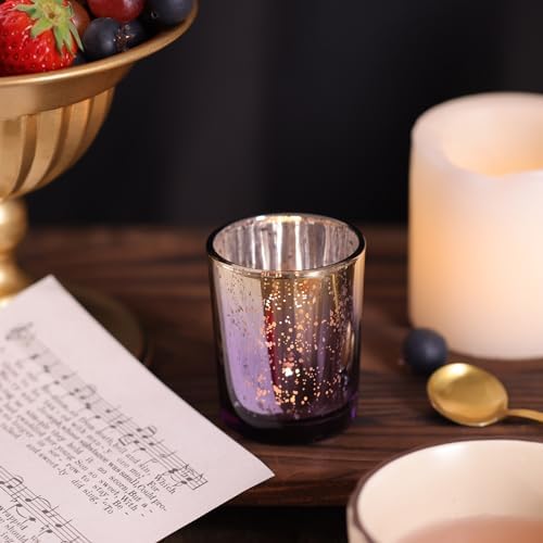 Volens Purple and Gold Party Decorations 12pcs Glass Votive Candle Holders - Image 6
