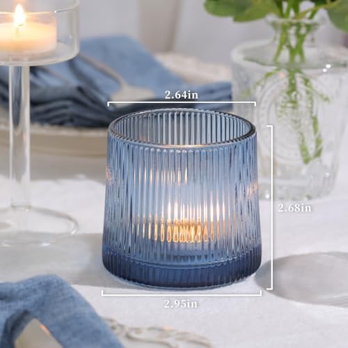 DARJEN Blue Ribbed Tealight Votive Candle Holders Set of 10 - Image 2