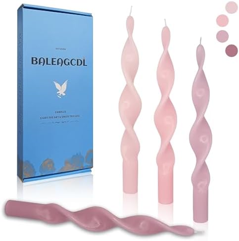 Unscented Gradient Pink Spiral Taper Candle Smokeless Taper Candlesticks Handmade 10 Inch Long Twisted Candles for Wedding Holiday Home Decor Gifts by BALEAGCDL