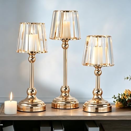 Set of 3 Glass Gold Hurricane Candle Holders - Image 4