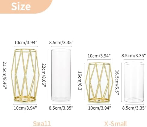 NUPTIO Gold Geometric Hurricane Glass Candle Holders, Set of 2 - Image 2
