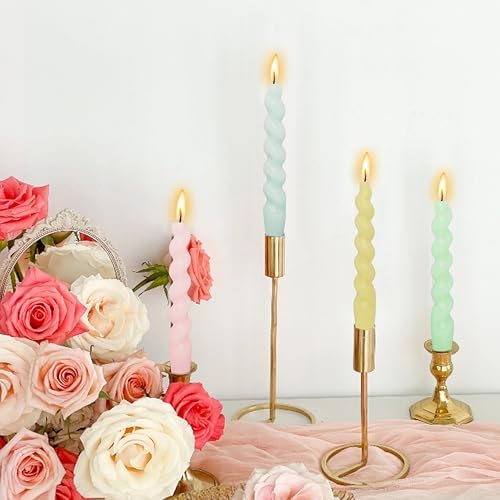 7.5 Inches Spiral Taper Candles Colorful Twisted Candle Dripless Long Candles, Handmade Candlesticks for Wedding Dinner Decor, Set of 4(Pastel Candy Colored) - Image 6