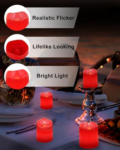 SHYMERY Flameless Votive Candles,Battery Operated LED Candle,24 Pack 200+Hour Flickering Electric Fake Candles in Red for Wedding,Table,Halloween,Festival Celebration,Christmas Decoration - Image 4
