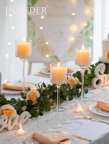 Tall Glass Candle Holder: Long Stem Candle Stand 3 Pcs (9.8"/11.8"/13.8" H - 3 Pcs) - Image 2