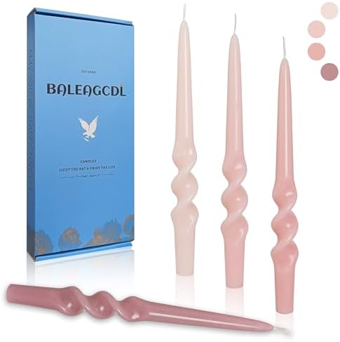 Gradient Pink Smokeless Candles Handmade Twisted Taper Candle 9.5 Inch Unscented Spiral Candlesticks for Dinner Holiday Wedding Home Decor 4 PCS by BALEAGCDL