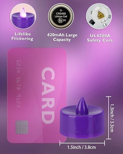 Homemory 24-Pack Purple Remote Flameless Battery Tea Light Candles 400+ Hrs - Image 3