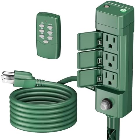 BN-LINK Outdoor Power Stake Timer, Dusk to Dawn Light Sensor, 6 Outlets by BN-LINK