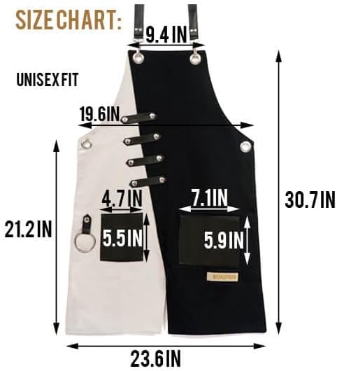 MONAPRON Apron for Women and Men Waterproof Canvas Extra Pocket for Chef Barista Gardening BBQ Grilling Crossback Unisex