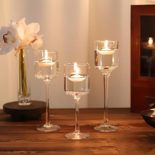 Glass Candleholders Tea Light Candle Holders Clear Wedding Weddings Hurricane Tall Elegant Ideal for Dining Party Home Decor Parties Table Settings Gifts Different Sizes (1 Set Small Clear) - Image 3