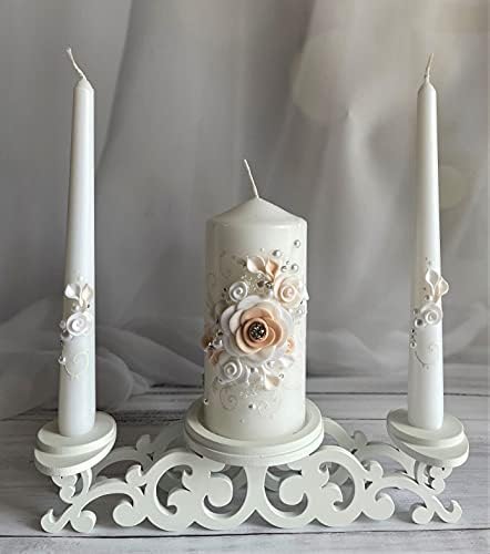 Wooden Unity Candle Holder – Solid One-Piece Triple Candle Stand – Handcrafted from Natural Wood – Painted in Safe Premium White Finish – Fits 2 Taper (0.80”) & 1 Pillar Candle (3”) - Image 4