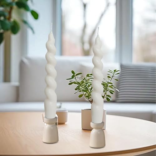 7.5 Inches Spiral Taper Candles Colorful Twisted Candle Dripless Long Candles, Handmade Candlesticks for Wedding Dinner Decor, Set of 4(White) - Image 5