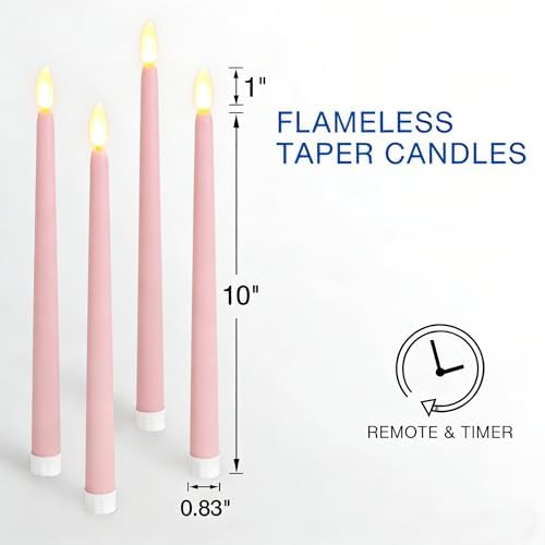Pastel Pink Flameless Taper Candles with Remote Timer Set of 4 - Image 4