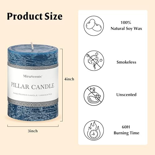 3x4 Inch Dark Blue Pillar Candles Set of 3 - Hand-Poured Unscented Candles, Long Clean Burning, Navy Blue Candle, Smokeless Dripless Candle for Dinner Table, Wedding, Home, Rustic Decor - Image 6