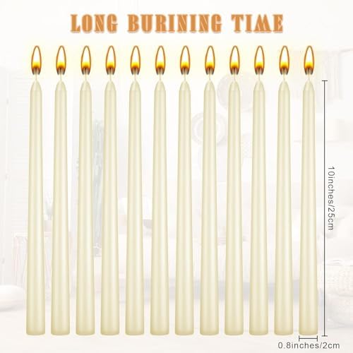 Nuanchu 200 Pcs Taper Candles 10 Inch (H) Tapered Smokeless Long Tall Unscented Dinner Candle for Wedding Party Home Decor Candlesticks, Long Burning (Ivory White) - Image 2