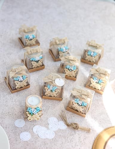 10 Piece Wooden Butterfly Tealight Candle Holder for Baby Shower Favor for Guests, Baby Boy Christening Return Gifts, Baby Boy Gender Reveal Gifts, Christening Party Gift for Guests.(Blue) - Image 3