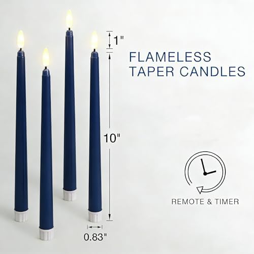 Navy Blue Flameless Taper Candles LED Candlesticks with Remote Set of 12 - Image 4