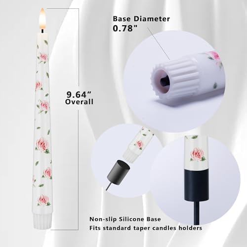 Rose Flameless Taper Candles, 9.6" Real Wax LED Candles with Remote & Timer - Image 2