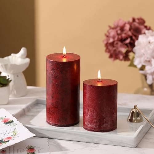 3x4 Inch Burgundy Pillar Candles Set of 3, Unscented Red Pillar Candle - Image 4