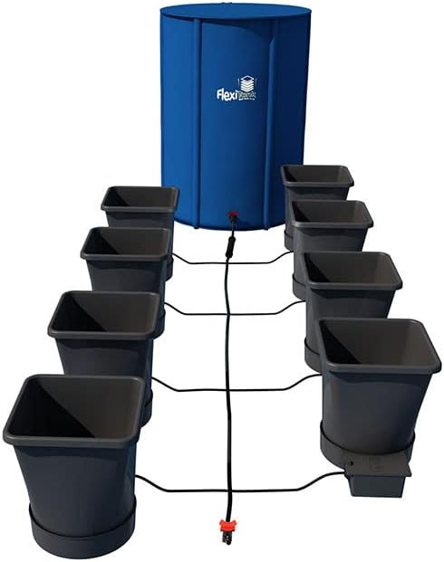 AutoPot 8 Pot XL System with 6.6 Gallon Plastic Pots and 25 Gallon FlexiTank - Self-Watering, Gravity-Fed Hydroponic System (8PotXL - 6.6 Gallon - 25 Gallon FlexiTank) Indoor, Black