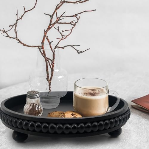 Coffee Table Tray : 12in Decorative Tray Ottoman Black Round Wood for Coffee Table Decor,Candle Holder Trays Vintage Centerpiece Farmhouse for Decor Countertop Home Decor Accessories - Image 3