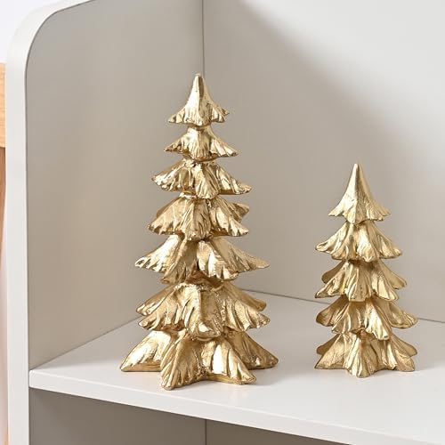 Gold Christmas Tree Figurines,Small Resin Christmas Tabletop Trees by FESTGLOX