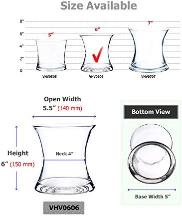 WGV Unique Bouquet Vase Bulk, 5.5" W, 6" H, Clear Short Hurricane Concaved Neiman Glass Floral Container, Home Wedding Event Decor, 12 Pieces (VHV0606) - Image 2
