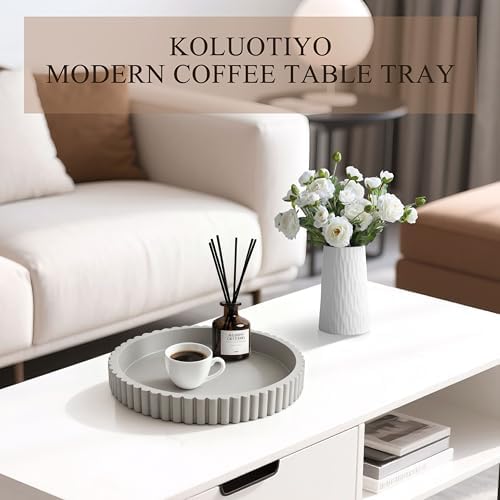 Decorative Tray for Coffee Table Decor, 11" Round Wooden Coffee Table Tray, Modern Decorative Trays for Home Decor, Living Room, Entry, Dining Room (Grey) - Image 2