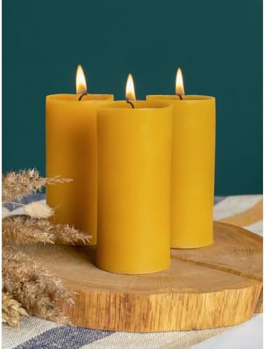 CANDWAX Pure Beeswax Pillar Candles 1.8x4 inch Set of 3-34.5 Hours Burning Handmade Yellow Candles - Smokeless Pure Bees Wax Candle Home Décor - Image 5