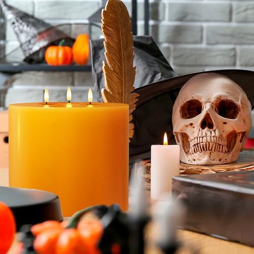 Orange Extra Large Flameless Candles, 6"x6" Battery Operated Candles with Remote, Real Wax Flickering LED Candles with 3 Wicks for Fall, Thanksgiving, Harvest, Halloween Decor - Image 6