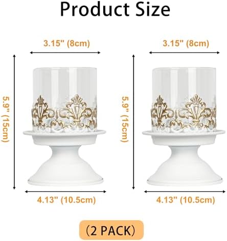 2 PCS Hurricane Candle Holder with Glass Sleeve, Gothic Metal Vintage Candle Holders, Large Table Centerpieces Candle Stand for Weddings and Events, White, S+S - Image 2