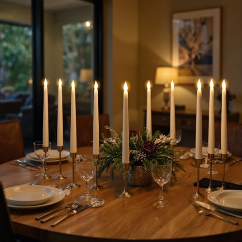 GenSwin 26 Pcs Flameless Taper Candles with 3D Wick, LED Taper Candles Battery Operated, Flameless Battery Candlesticks for Home Party Wedding Christmas Decor(Ivory, 0.78”x10.8”) - Image 4