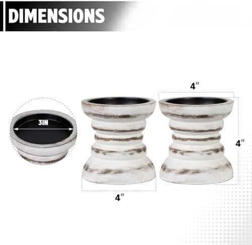 Candle Holder for Pillar Candle Set of 2, Farmhouse Wood Candle Holder, Rustic Wooden Candle Stand, Vintage Small Wooden Candlestick Holders for Living Room, Table Centerpiece, Rustic White - Image 2