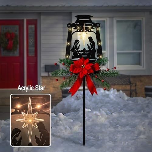 Solar Christmas Nativity Garden Stake, Lantern Silhouette Yard Stake - Image 2