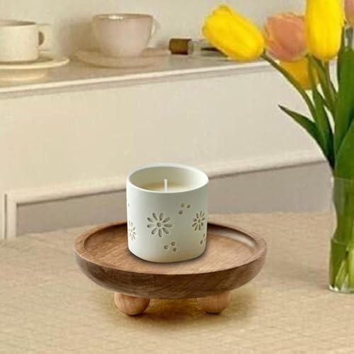 Vaveren Small Wooden Riser Wooden Pedestal for Display Tray Display Riser for Entry Table Farmhouse Kitchen Tabletop Centerpieces , Round 12.9x4cm - Image 2
