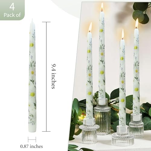 Daisy Printed Taper Candles Smokeless- 4 pcs Handmade White Taper Candle - Dripless Uncented Candle 10 inches Long Flower Printed Tapered Candles for Home Party Wedding Restaurant Holiday Decor - Image 4