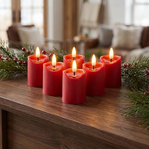 Simplelight Red Flameless Votive Candles with Timer, Set of 6 - Image 2