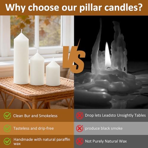 12 Pcs Unscented White Pillar Candles Bulk Set - Image 3