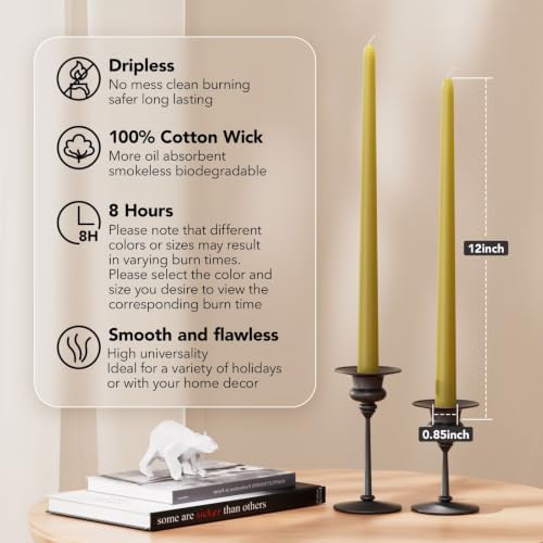 New Burning Formula Unscented Dripless 12-Inch Taper Candles Set of 12 - Sage Green, for Wedding, Dinner - Smokeless, Long Burning - Hand Poured, Colored Tall Candlesticks - Verde Salvia - Image 2