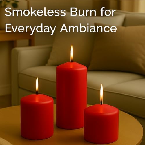 Stonebriar Unscented Pillar Candles – 18 Hour Burn Time, Long-Lasting Wax Candles for Weddings, Holidays, Home Décor & Special Events, Pack of 6, Red, 3" x 3" - Image 4