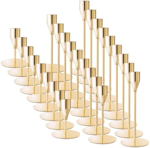 Gold Candlestick Holders, Metal Taper Candle Holders, Bulk Set of 27 by ECHFSM