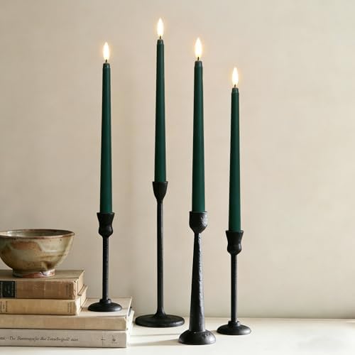 Dark Green Flameless Taper Candles with Remote Timer Set of 12 - Image 2