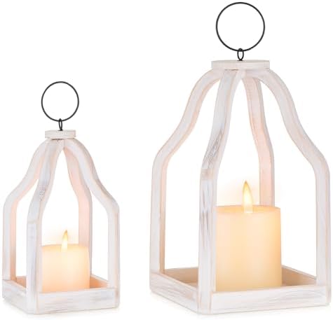 Wood Lantern Decorative Indoor, 2Pcs Farmhouse Candle Holder by Staymoment