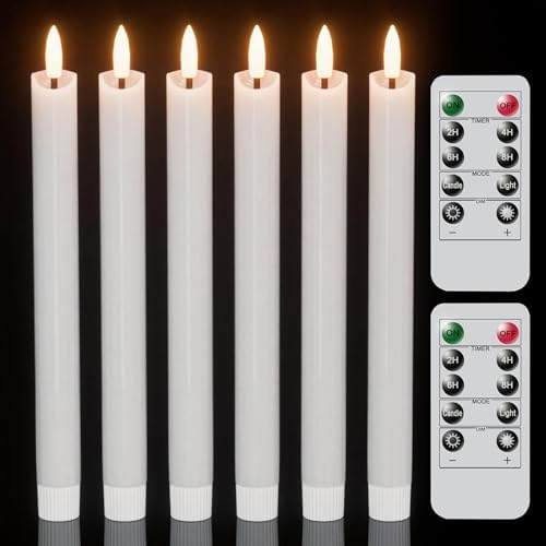 Wondise Flameless Taper Candles with Remote Timer Real Wax White by Wondise