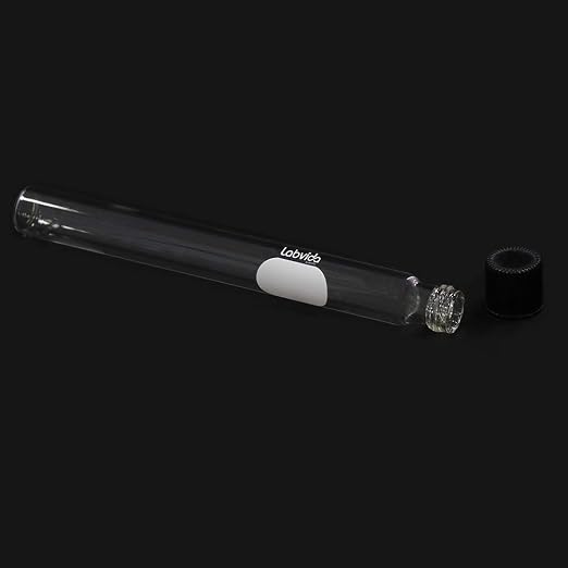 40pcs of Glass Serological Test Tubes with Black Bakelite Screw Caps Silicon Liners, Vol.30ml 20x150mm with Marking Area, Borosilicate Glass Material, Flat Bottom, LVH005
