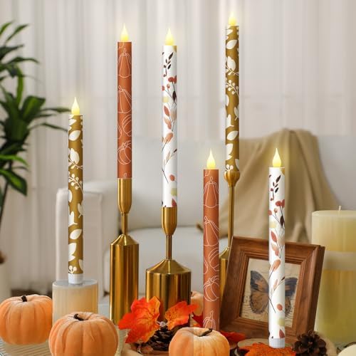 Honoson 6 Pcs Fall Flameless Taper Candles 10.6 Inch by Honoson