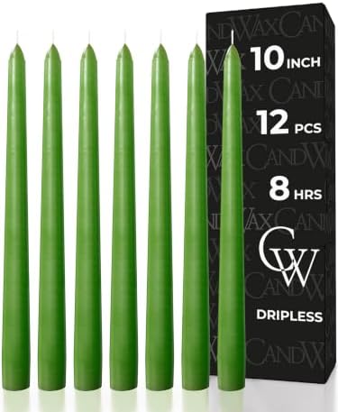 CANDWAX 10 inch Candlesticks Set of 12 - Dripless Taper Candles Perfect for Party or Decor - No Drip Green Candle by CANDWAX